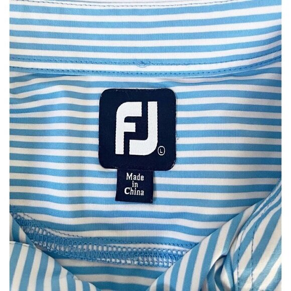 Footjoy Men's Sz L Blue White Striped Short Sleeve Golf Athletic Polo Shirt - Picture 5 of 8